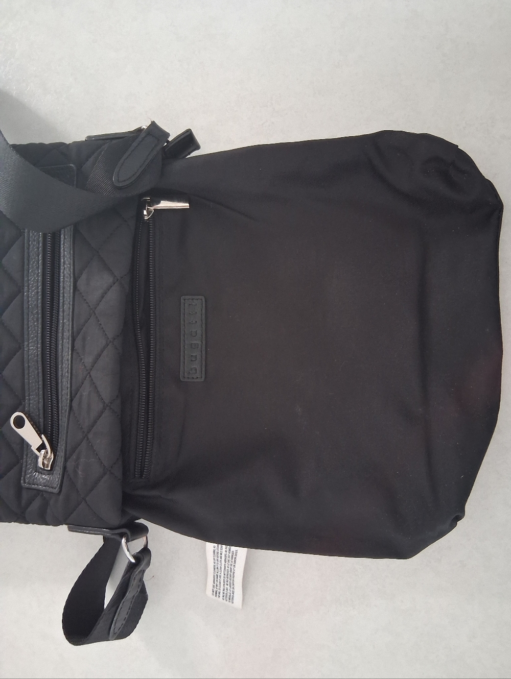 Bugatti/Black Quilted Crossbody Bag/ Adjustable Strap/ Genuine Leather Detailing - Picture 6 of 16